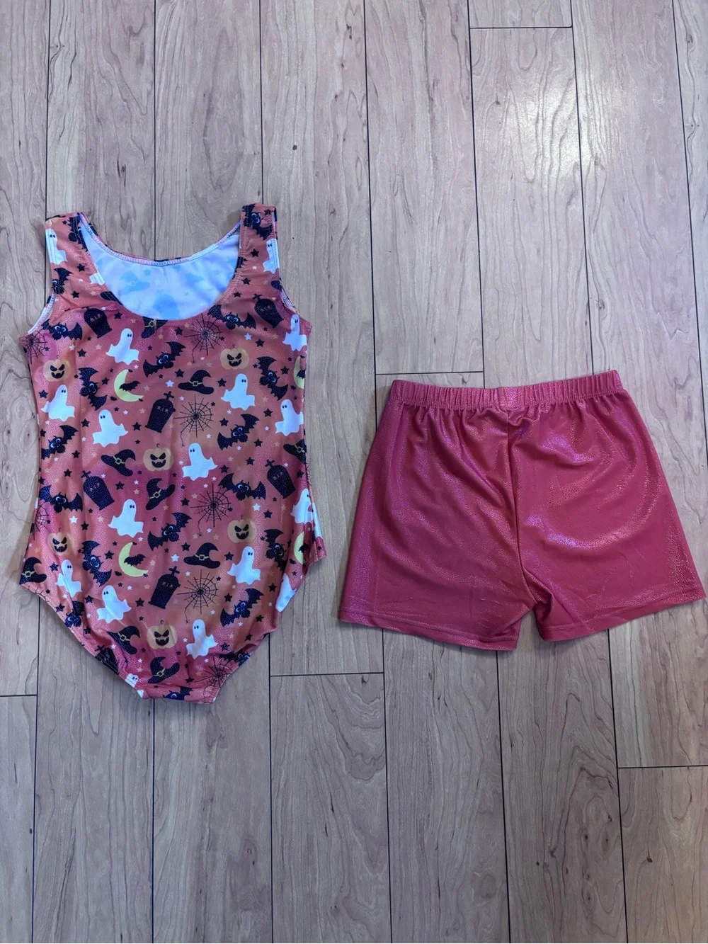 Girls Halloween leotard and short set